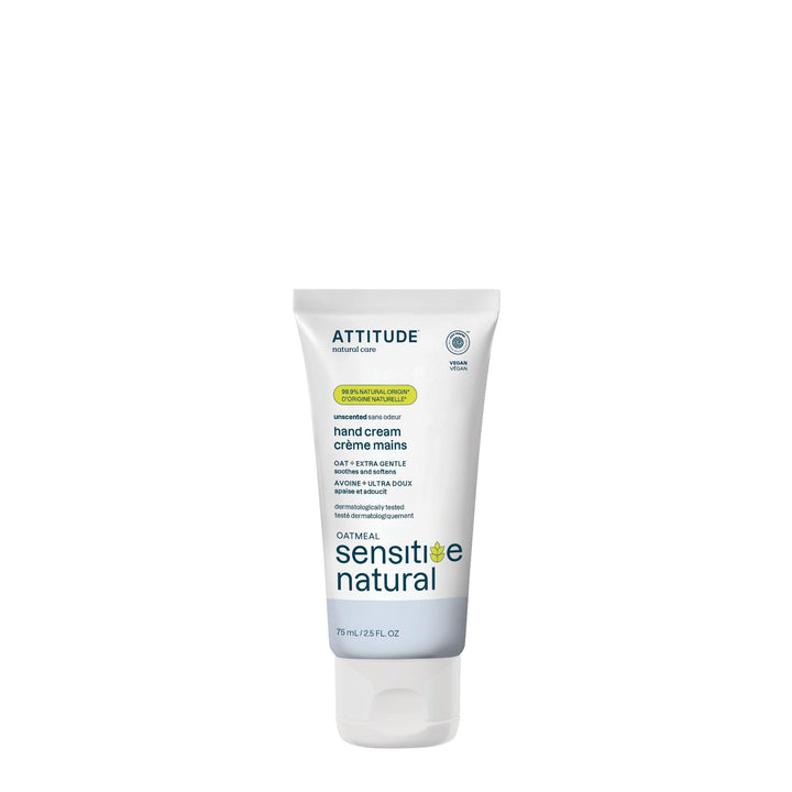 ATTITUDE Unscented Hand Cream for Dry & Sensitive Skin, Dermatologist-tested & Hypoallergenic, EWG Verified, Vegan & Cruelty-free Hand Moisturizer, Fragrance Free, 2.5 Fl. Oz.
