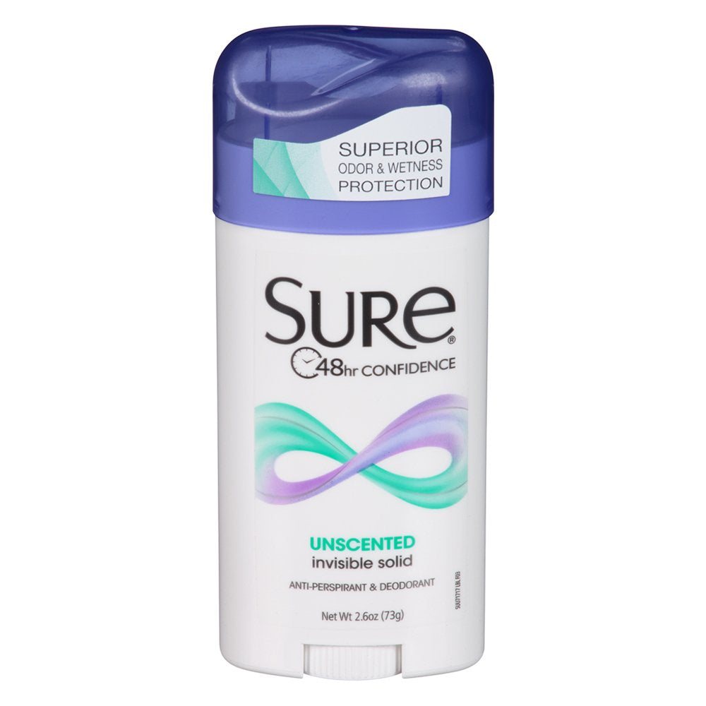 Unscented , 2.6 Ounce (Pack of 6) : Sure Women's Invisible Solid Deodorant, Unscented, 2.6 Ounce (Pack of 6)