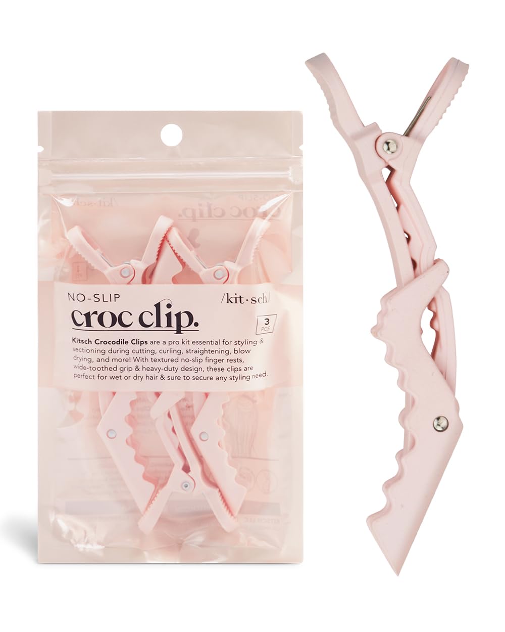 KITSCH Blush No Slip Crocodile Clip 3Pc, 3 EA