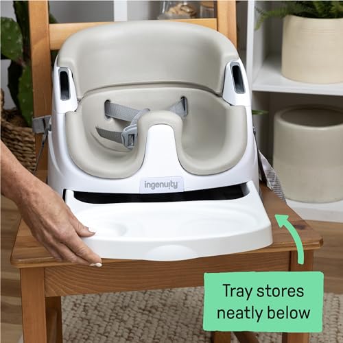 Ingenuity Baby Base 2-in-1 Booster Feeding and Floor Seat with Self-Storing Tray - Pink Flambe