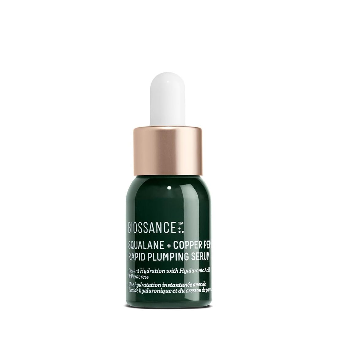 Biossance Squalane + Copper Peptide Rapid Plumping Serum - Face Serum for All Skin Types - Visibly Plumping + Firming Skin, Fine Lines + Wrinkles, Vegan Copper Peptides, Hyaluronic Acid - 0.4oz