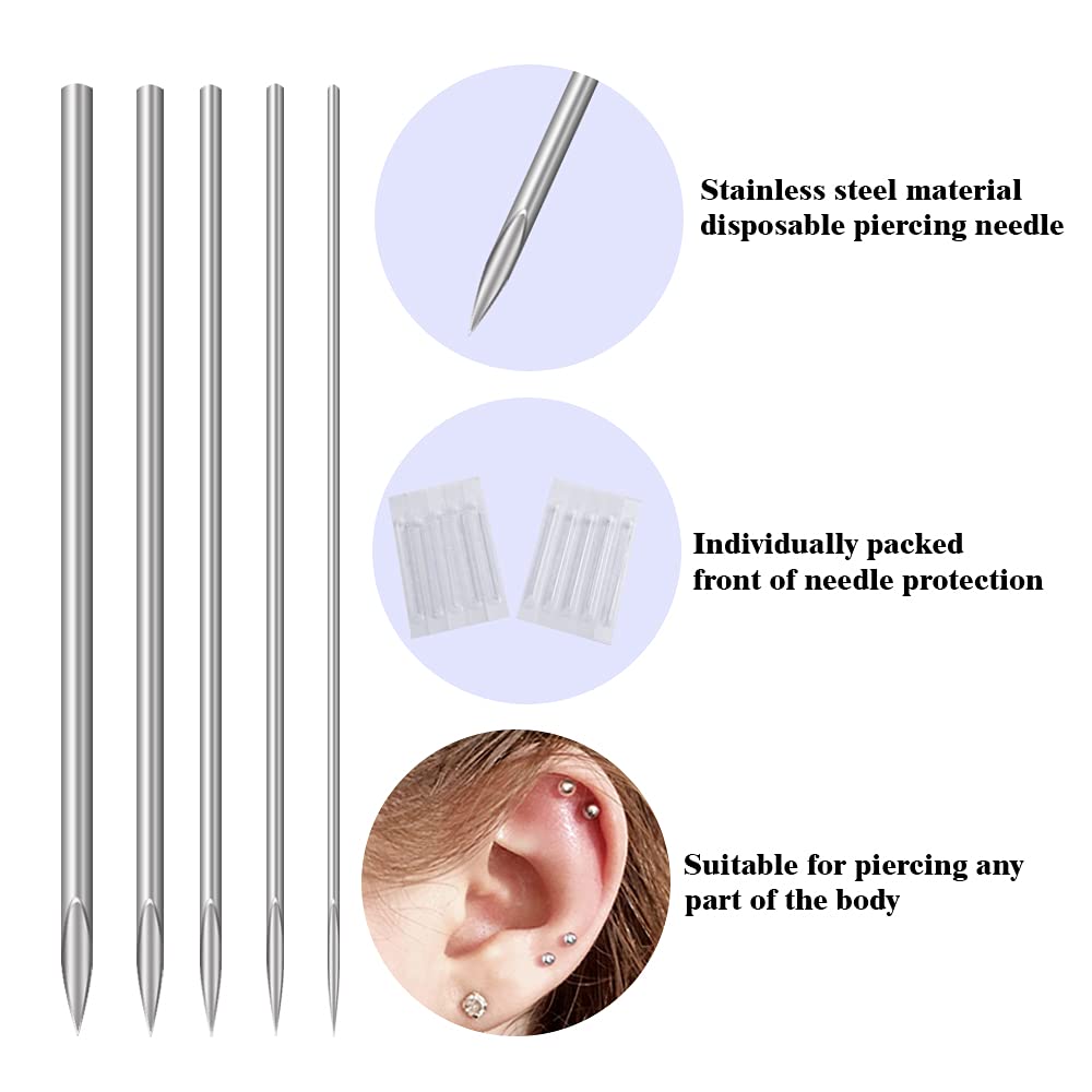 Peslief Piercing Needles, 100Pcs 14G Stainless Steel, Professional Piercing Needles for Body Ear Navel Nose Lip Nipple