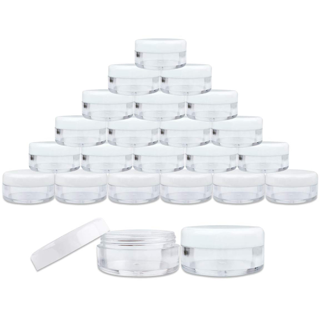 Beauticom 5 Gram or 5 ML Round White Screw Cap Lid with Clear Base Jar (Quantity: 50 Pieces)