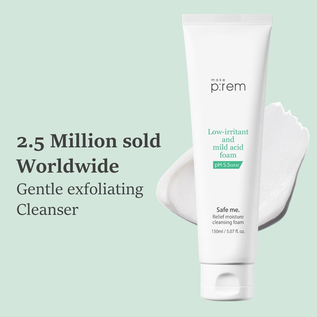 [make p:rem] Safe me. Relief moisture cleansing foam | facial cleansing foam | cleanser for sensitive skin | slightly acid_pH 5.5 | 150ml, 5.07 fl.oz. | MAKEP:REM makeprem