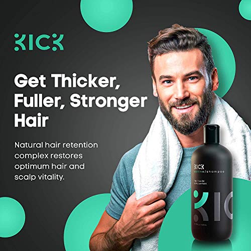 Kick Mens Shampoo - Sulfate-Free, Peppermint and Tea Tree Shampoo - Natural Botanicals for Anti Dandruff Control - Refreshes Scalp - Cruelty-Free 17oz