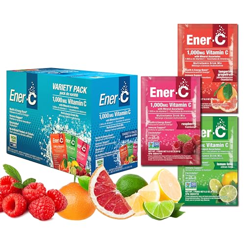 Ener-C Variety Pack Multivitamin Drink Mix Powder Vitamin C 1000mg & Electrolytes with Real Fruit Juice Natural Energy & Immune Support for Women & Men - Non-GMO Vegan & Gluten Free - 30 Count