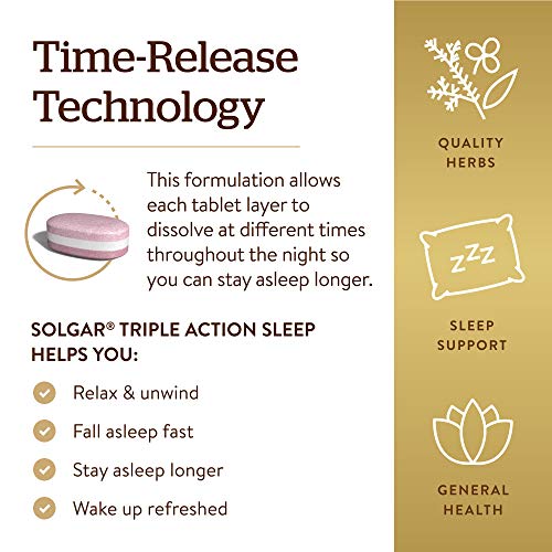 Solgar Triple Action Sleep, 90 Tri-Layer Tablets - Time-Release Melatonin & L-Theanine Plus Herbal Blend - Helps You Relax - Non-GMO, Gluten Free - 90 Servings