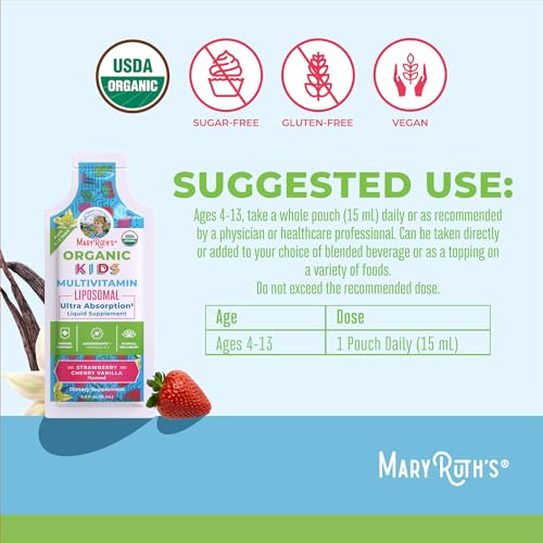 MaryRuth Organics Multivitamin for Kids | Sugar Free Multivitamin | Liquid Vitamins | Immune Support Supplement | Cognitive Health & Overall Wellness | USDA Organic | Vegan | Non-GMO | 1 Serving