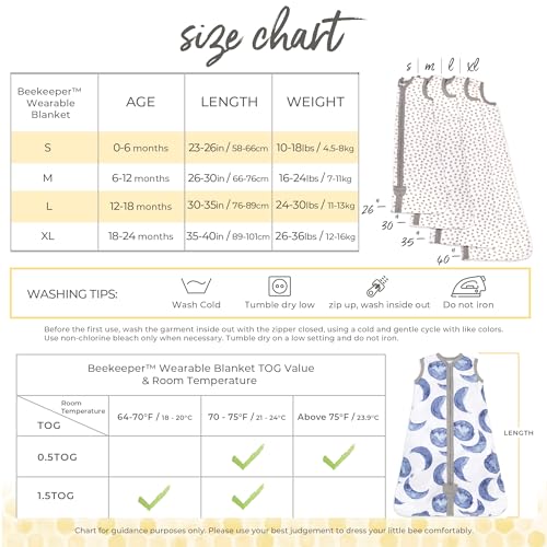 Burt's Bees Baby Baby Beekeeper Wearable Blanket, 100% Organic Cotton, Swaddle Transition Sleeping Bag, Blue, Small
