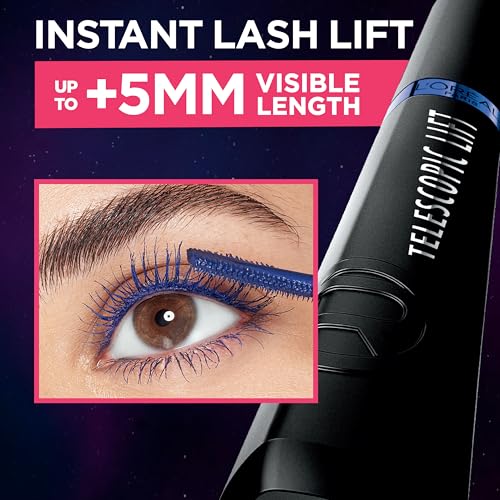 L'Oreal Paris Telescopic Lift Mascara, Lengthening and Volumizing Eye Makeup, Lash Lift with Up to 36HR Wear, Washable, Stellar Blue, 0.33 Fl Oz