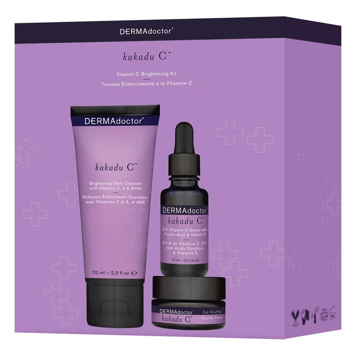 DERMAdoctor Kakadu C Vitamin C Brightening Kit: Daily Cleanser 70ml + 20% Vitamin C Serum 15ml + Eye Souffle 15ml 3pcs