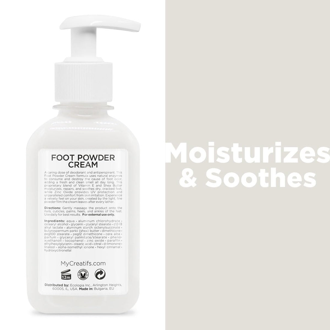 Cosmétiques Créatifs Foot Powder Cream for Dry Cracked Heels, Odor Control, and Intense Skin Hydration, 8.5 fl. oz., with Shea Butter and Vitamin E