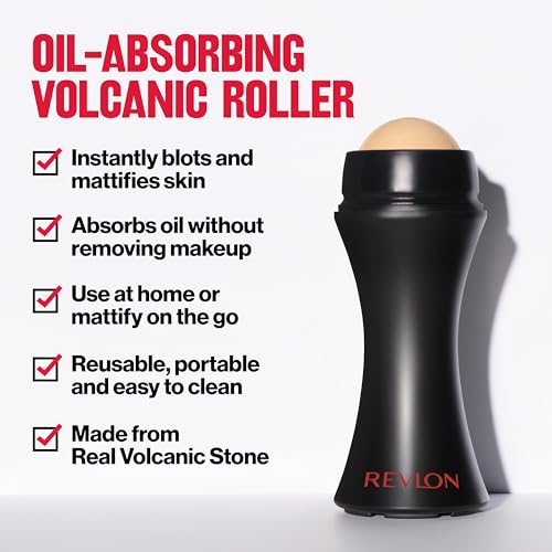 Revlon Face Roller, Oily Skin Control for Makeup, Oil Absorbing, Volcanic Reusable Facial Skincare Tool for At-Home or On-the-Go Mini Massage, 1 Count