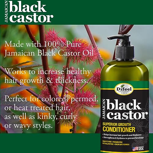 Difeel Jamaican Black Castor Superior Growth Shampoo and Conditioner Set - 2-PC Gift Box, for Normal, Dry, Damaged, Thinning, Frizzy Hair, Sulfate & Paraben Free, 33.8oz Each