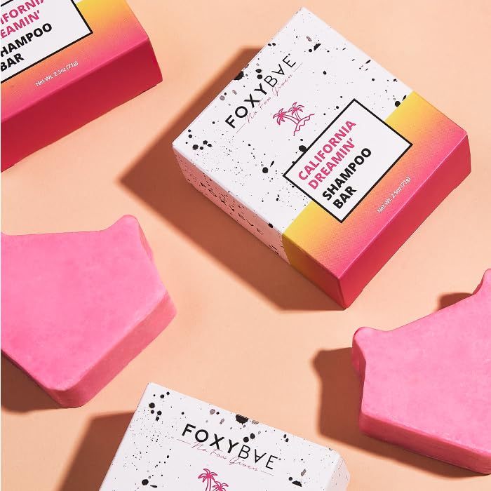FoxyBae Solid Shampoo Bar for Hair - with Rice Protein, Biotin, Monoi Oil, & Shea Butter - Nourishes, Strengthens, Smoothes - for Women & Men - California Dreamin' - 2.5 Oz