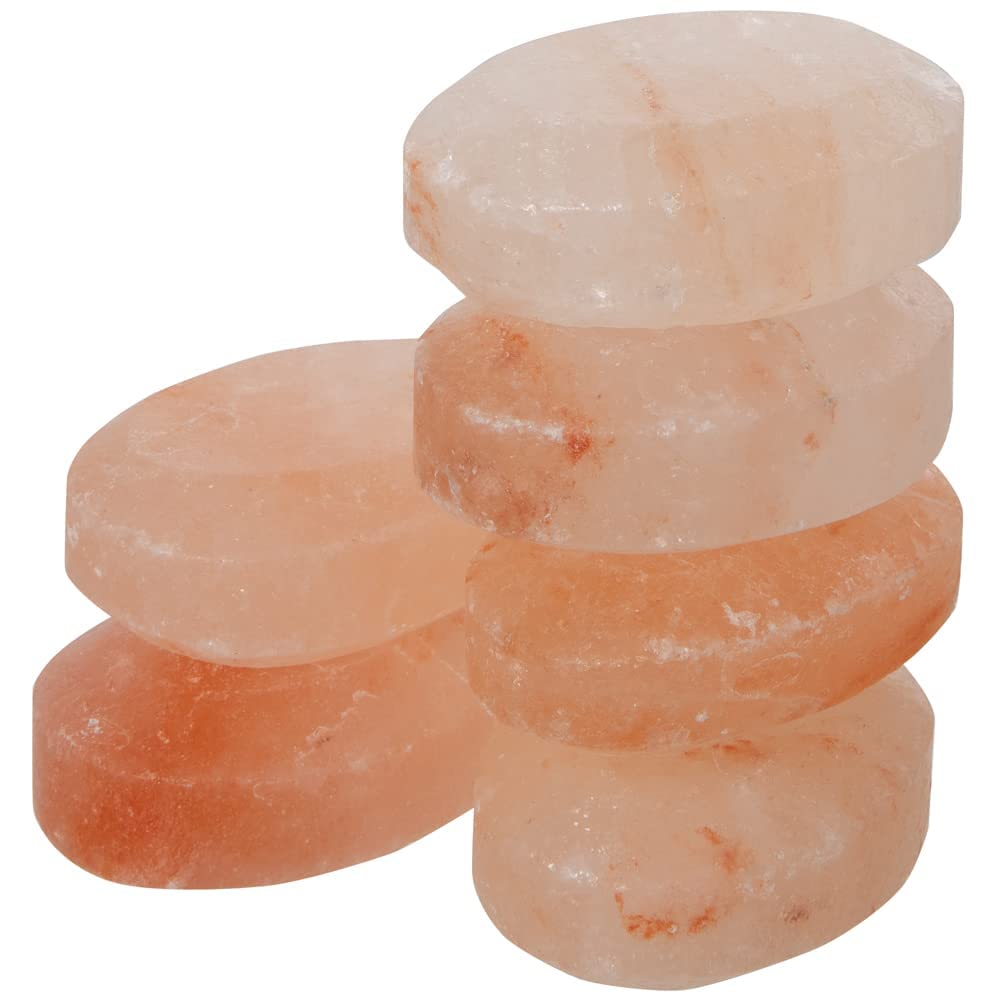 Pure Himalayan Salt Works Flat Oval Massage Stone, Pink Crystal Hand-Carved Stone for Massage Therapy, Deodorant and Salt and Sugar Scrubs, 2.5” W x 3.5” L x 1” D (Pack of 6)
