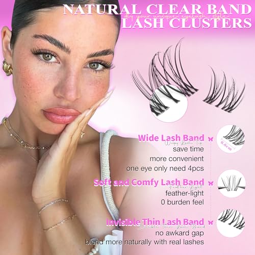 Natural Lash Clusters Venus Wispy Cluster Eyelash Extensions Invisible Thin Band Eyelash Cluster 8-16mm DIY Lash Extensions with Clear Band Individual Lashes Clusters Natural Look by WTVANE