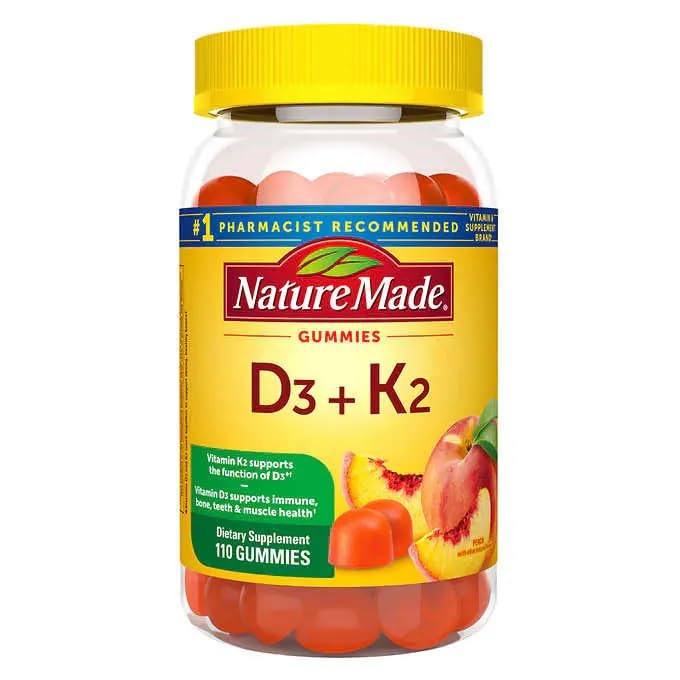 Generic Nature Mades 125 mcg D3 + 100 mcg K2 Gummies, 110 Count Bundle - Vitamins, Herbals & Dietary Supplements for Immune, Bone, Teeth & Muscle Health