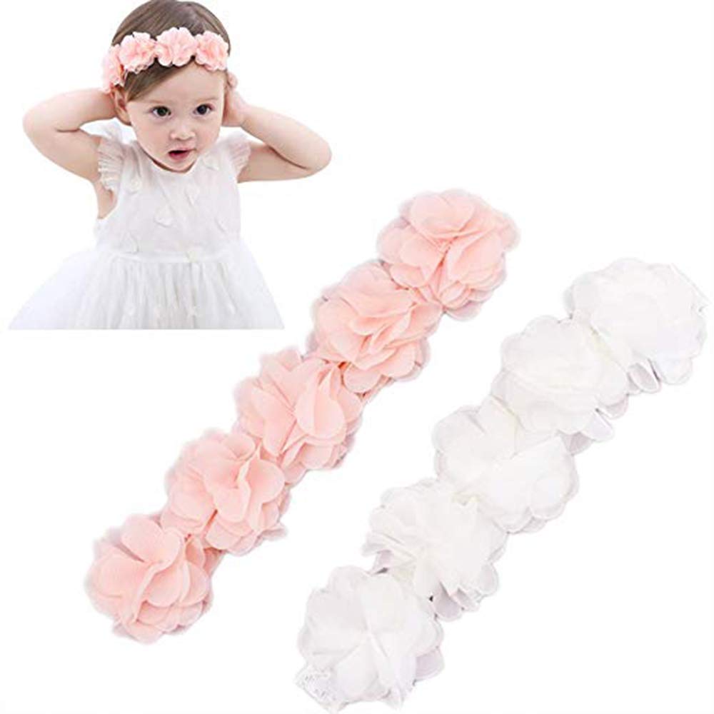 Baby Elastic Chiffon Flower Headbands Princess Girls Hand Sewing Beads Flower Headwear (XW1005)