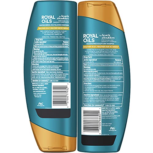 Head & Shoulders Royal Oils Shampoo and Conditioner Set, Includes Anti-Dandruff Scalp Care Shampoo (12.8 Fl Oz.) & Moisture Renewal Scalp Balancing Conditioner, Hair Treatment for Curly & Coily Hair
