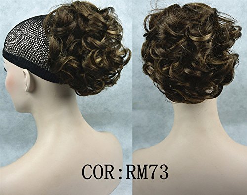 RM73 Brown mix : Lydell Short Ponytail Hair Extension Wavy Synthetic Hair-Piece with Jaw Claw (RM73 Brown mix)