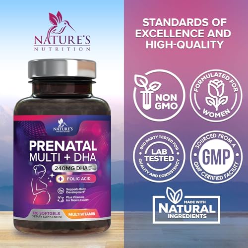 Women's Prenatal Multivitamin with Folic Acid + DHA, Prenatal Vitamin Supplement for Fetal Support w/Folate, Omega 3, Vitamins D3, B6, B12 & Iron, Pregnancy Prenatal DHA, Non-GMO - 120 Softgels