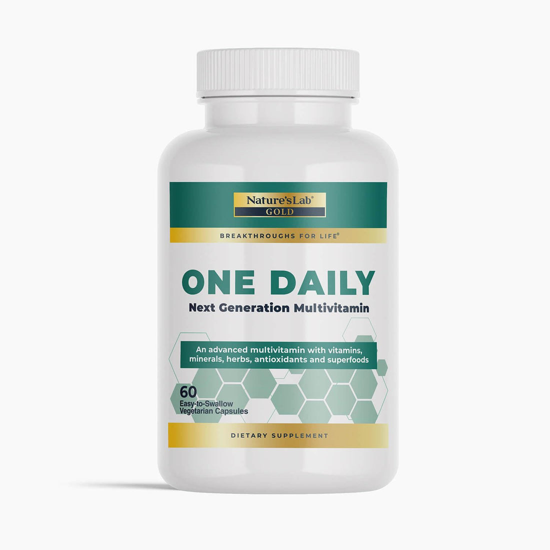 Nature's Lab Gold One Daily Multivitamin - Contains 19 Essential Vitamins & Minerals including Vitamin C, D3 & Zinc - 60 Capsules (2 Month Supply)