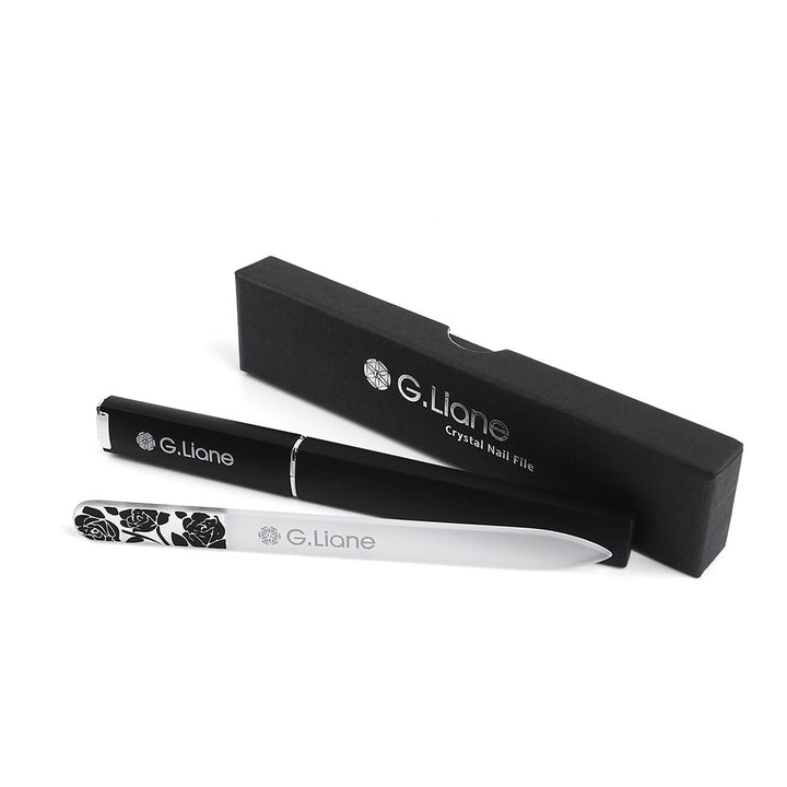 Crystal Glass Nail File - G.Liane Professional Double Sided Etched Crystal Nail Files Set For Nail Art & Nail Care Alternative To Metal Nail files Emery Boards & Buffer (Rose Black)