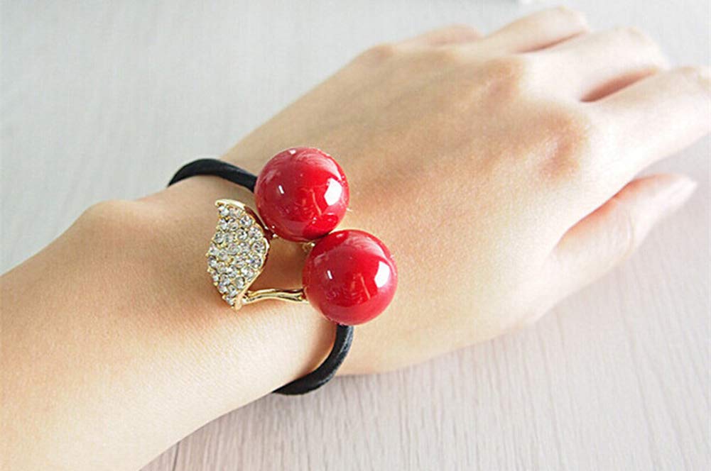 Casualfashion 6Pcs New Korean Fashion Hair Rope Cute Crystal Rhinestone Cherry Hair Rings for Women Girls Ponytail Holder