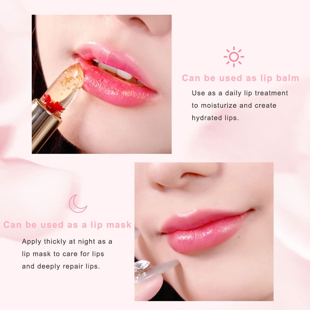 SWETIYOU Crystal Flower PH Lip Balm Color Changing Magic Lipstick Jelly Luxury Long Lasting Nutritious Gloss Clear pintalabios magicos, Red Flower