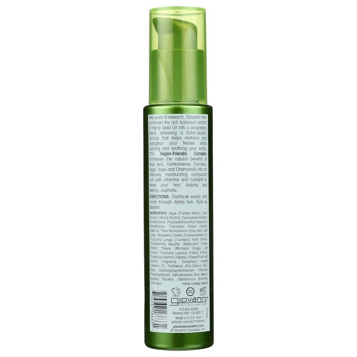 GIOVANNI Hemp Hydrating Leave-In Conditioning Styling Elixir- Hemp Seed Oil, Aloe Vera, Frankincense, Helps Detangle Hair, No Parabens, Color Safe, For All Hair Types - 4 oz (1 Pack)