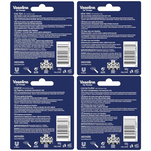 Vaseline Lip Therapy Variety 4-Pack, Moisturizing Lip Balm with Vitamin E, 0.16 Oz Ea