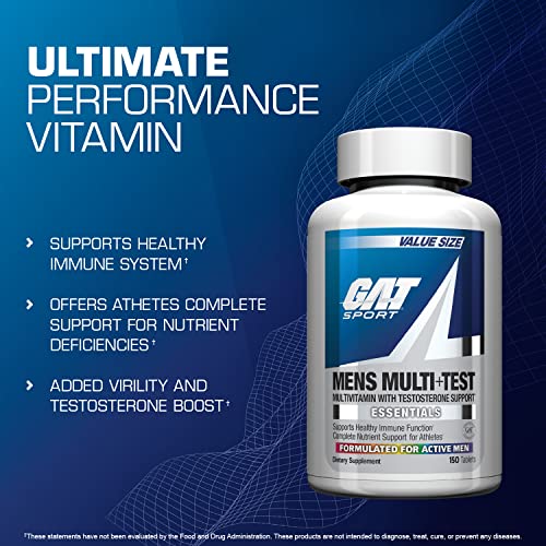GAT SPORT Men's Multi + Test, Premium Multivitamin Tablets (150 Count)