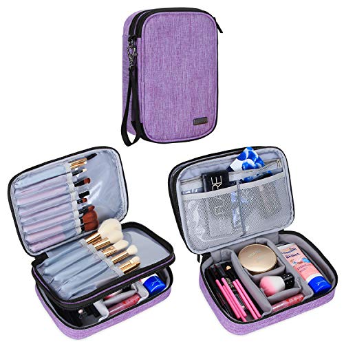 Teamoy Travel Makeup Brush Case(up to 8.8), Professional Makeup Train Organizer Bag with Handle Strap for Makeup Brushes and Makeup Essentials-Medium, Black(No Accessories Included)
