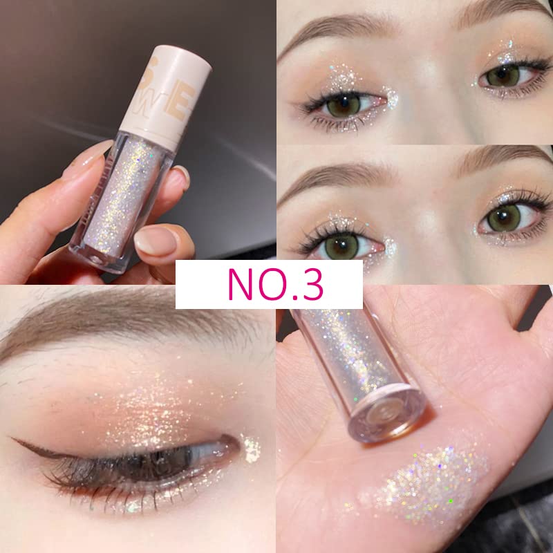 Aolailiya 5pcs Liquid Glitter Eyeshadow set- Sparkling Metallic High Pigmented Glitter Eye Shadow Korean Crystals Makeup, Quick Drying Long Lasting Creates High-Impact Multi Dimensional Eye Looks