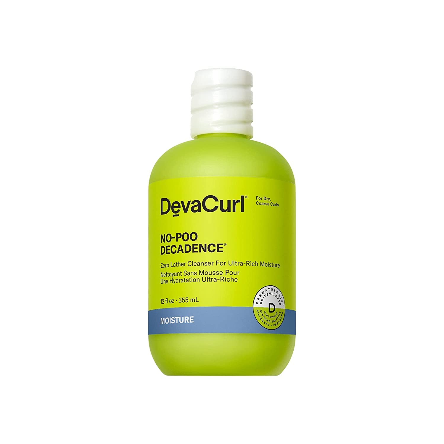 DevaCurl No-Poo Decadence Zero Lather Cleanser for Ultra-Rich Moisture, Green Oasis, 12 fl. oz.