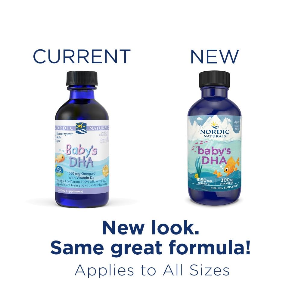 Nordic Naturals Baby’s DHA, Unflavored - 2 oz - 1050 mg Omega-3 + 300 IU Vitamin D3 - Supports Brain, Vision & Nervous System Development in Babies - Non-GMO - Servings May Vary
