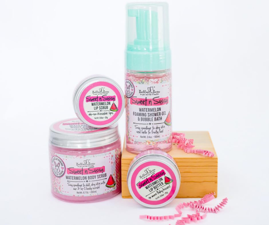 Bella & Bear Sweet 'n; Sassy MIdi Bath & Body Gift Set with Foaming Shower Gel & Bubble Bath, Body Scrub & Lip Scrub and Lip Butter