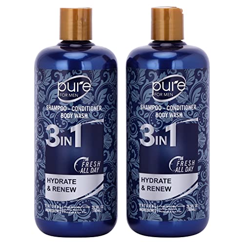 3-in-1 Men's Shower Gel, Shampoo and Face Wash - Paraben & Sulfate Free, Keeps You Fresh All Day! 2 Pack.