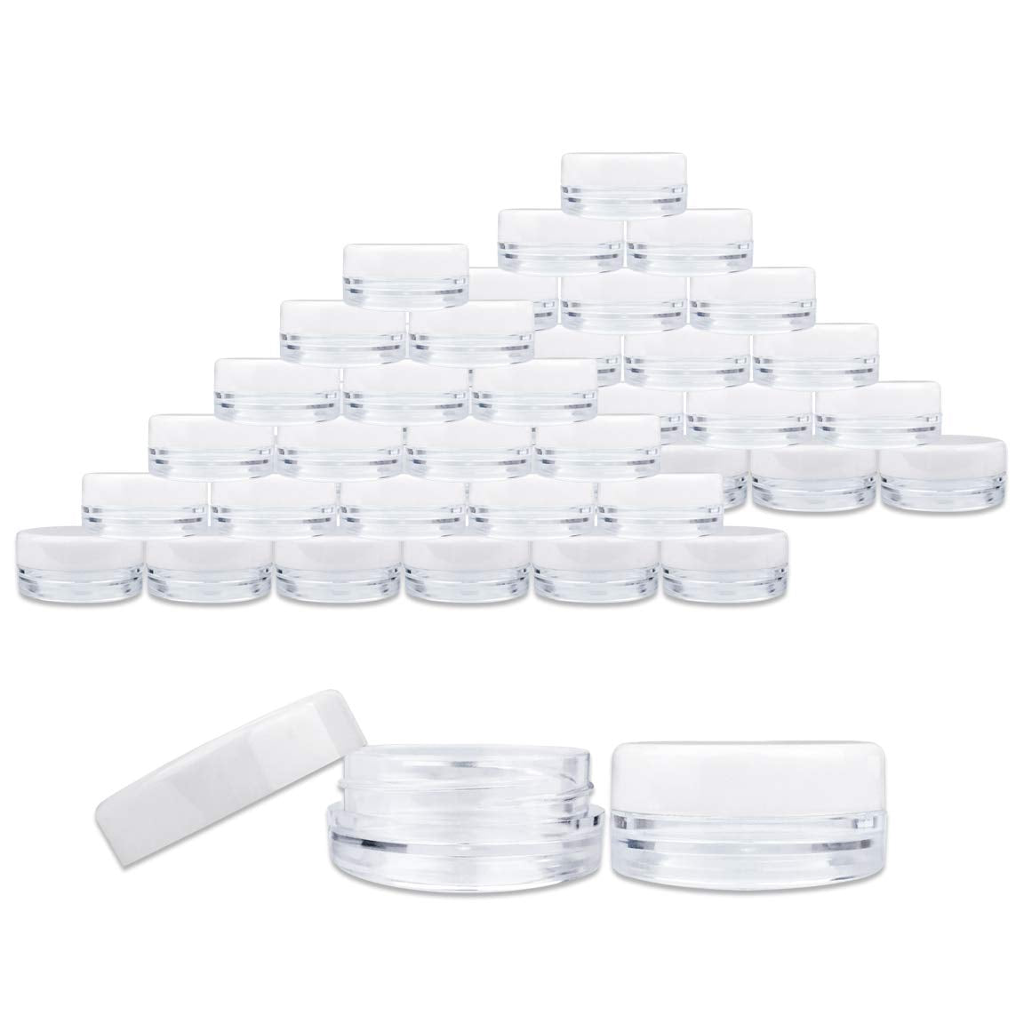 (Quantity: 200 Pcs) Beauticom® 3G/3ML High Quality Round Clear Jars with White Lids for Small Jewelry, Holding/Mixing Paints, Art Accessories and Other Craft Supplies - BPA Free