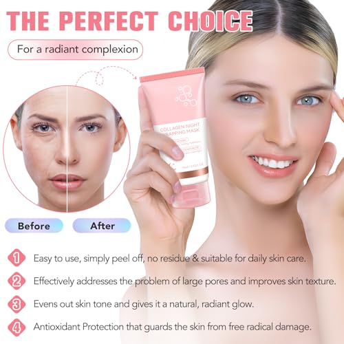 QwsYaay Collagen Night Wrapping Mask, Collagen Face Mask, Collagen Sleeping Mask, Collagen Facial Mask for Elasticity & Hydration, Hydrates and Tightens Skin, Reduces Sagging