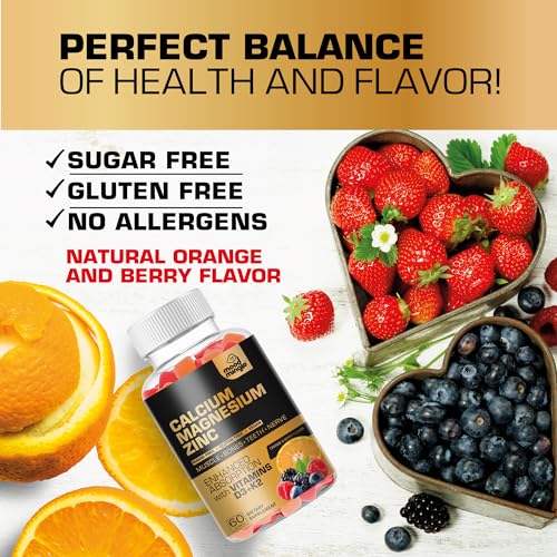 Calcium Magnesium Zinc Supplement Gummies for Kids Toddler & Adults - Enhanced Absorption with Vitamin D3 & K2 - Sugar Free Gluten Free Cal Mag Zinc Vegan Chewable Complex Calcium Gummies