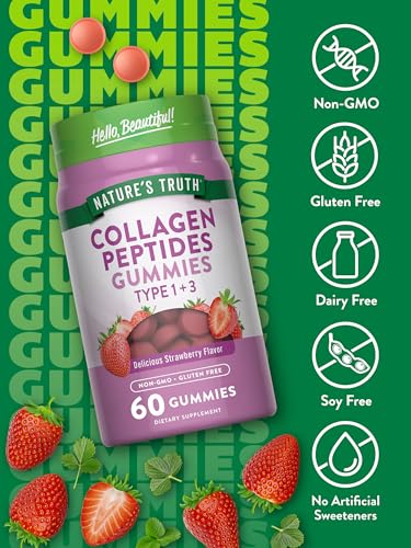 Nature's Truth Collagen Peptide Gummies for Women | 60 Count Type 1 and 3 | Strawberry Flavor | Non-GMO & Gluten Free Supplement