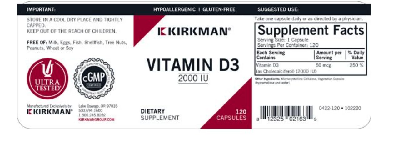 Vitamin D-3 2000 IU Capsules - Hypo - 120 ct