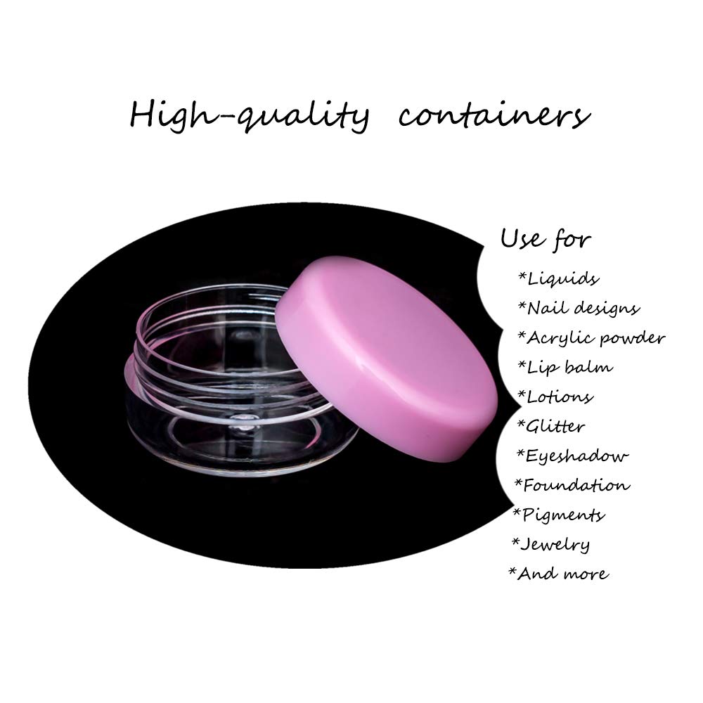 ZEJIA 3 Gram Sample Containers with Lids, 100 Count Tiny Sample Jars, 3ML Makeup Cosmetic Containers for Lip Balms, Lotion, Powder, Beauty Products(Pink Lids)