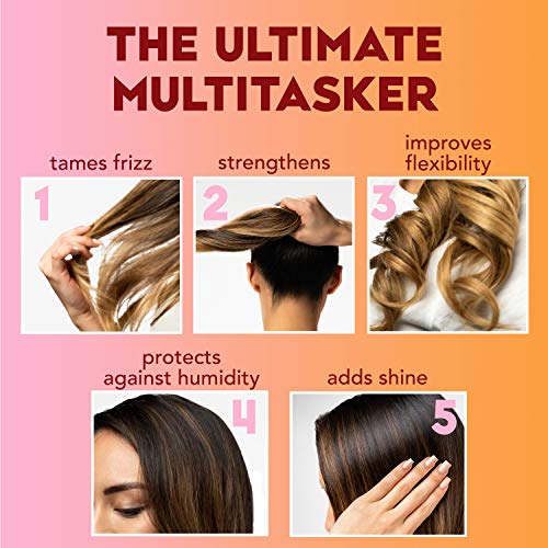 OGX Frizz-Free + Keratin Smoothing Oil Miracle Gloss Spray, 5 in 1, De-frizz & Shiny Hair, Argan Oil