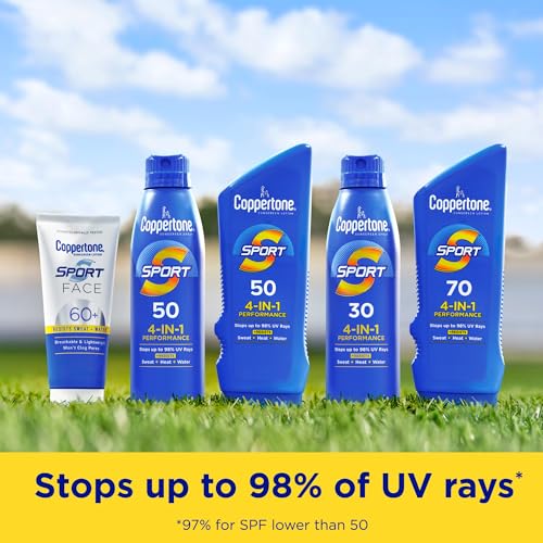 Coppertone SPORT Sunscreen Lotion SPF 50, Zinc Oxide Mineral Sunscreen, Water Resistant Body Sunscreen SPF 50, 5 Fl Oz Tube