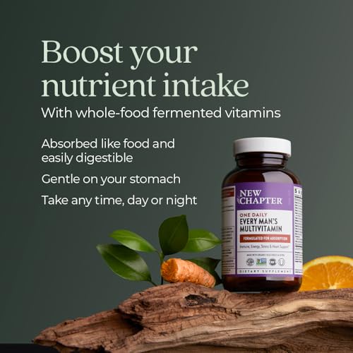 New Chapter Men's Multivitamin for Immune, Stress, Heart + Energy Support with Fermented Nutrients - Every Man's One Daily, Made with Organic Vegetables & Herbs, Non-GMO, Gluten Free - 96 ct