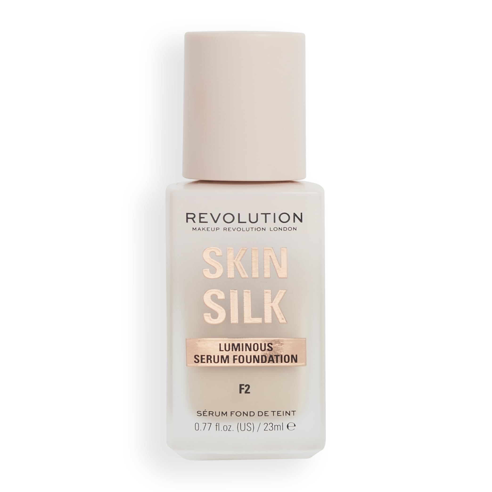 Revolution Beauty, Skin Silk Serum Foundation, Light to Medium Coverage, Lightweight & Radiant Finish, Contains Hyaluronic Acid, F2 Fair Skin Tones, 0.77 Fl. Oz.