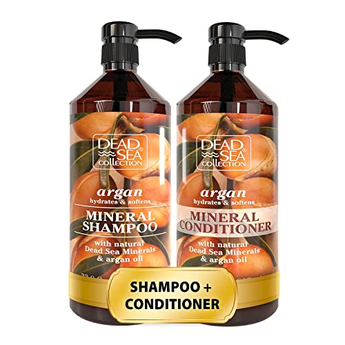 Dead Sea Collection Shampoo and Conditioner Set with Argan Oil – Hydrating Softening Hair Products with Dead Sea Minerals for All Hair Types – Set of 2 Bottles (33.8 & 30.6 Fl. Oz.)
